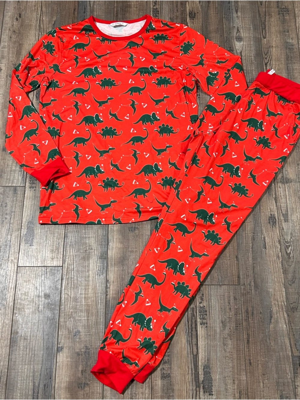 PatPat Men’s Large Dinosaur Christmas Pajama Set Red